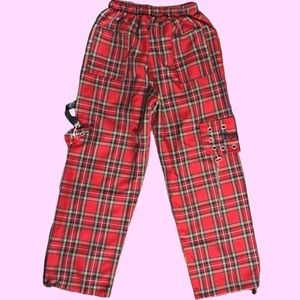 Pattern pants emo street wear punk chains gothic egirl skater red pattern
